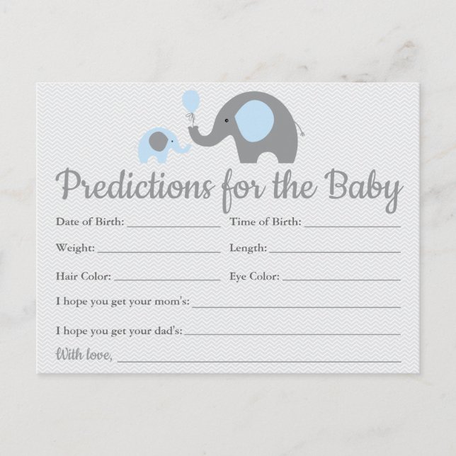 Tarjetas de Predicciones para Baby Shower de Elefa (Anverso)