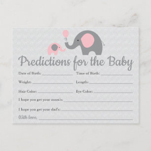 Tarjetas de predicciones para Baby Shower Pink Ele