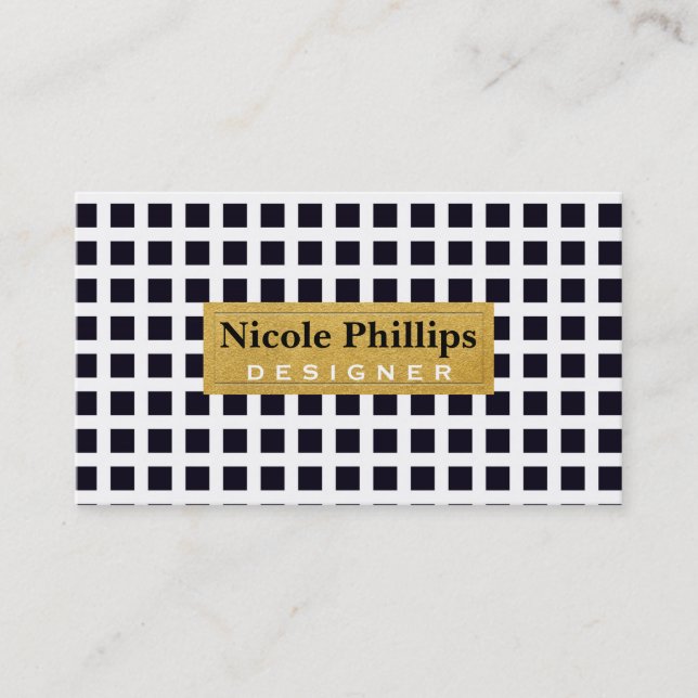 Tarjetas de presentación chic de cuadrados negros  (Anverso)