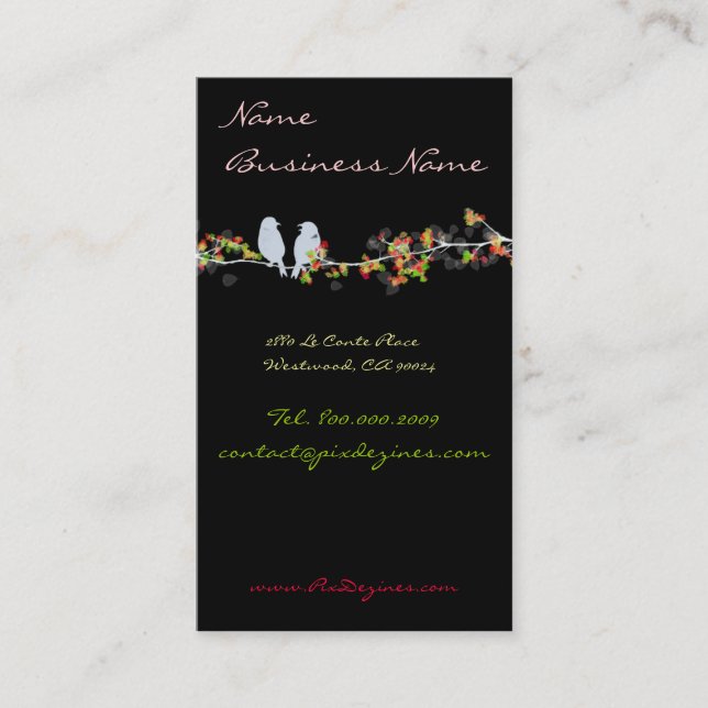 Tarjetas de presentación con pájaros de amor (Anverso)