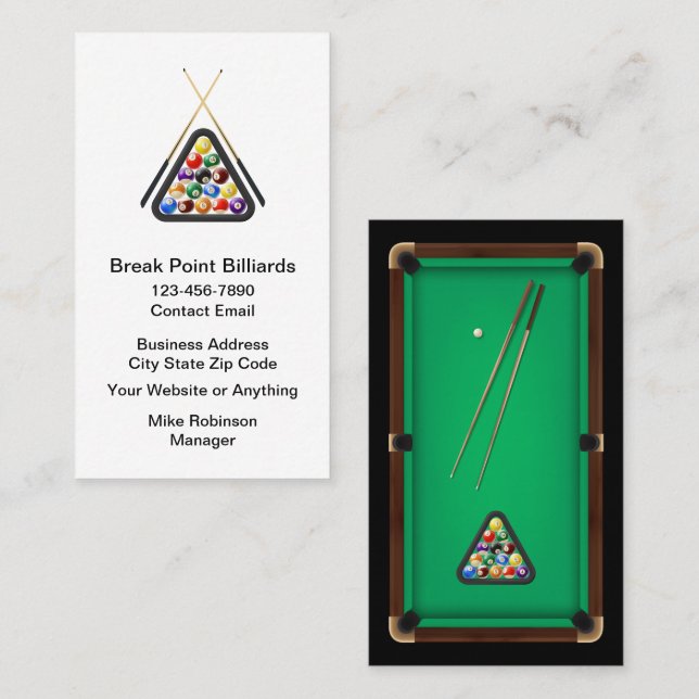 Tarjetas de presentación con tema de billar (Anverso / Reverso)