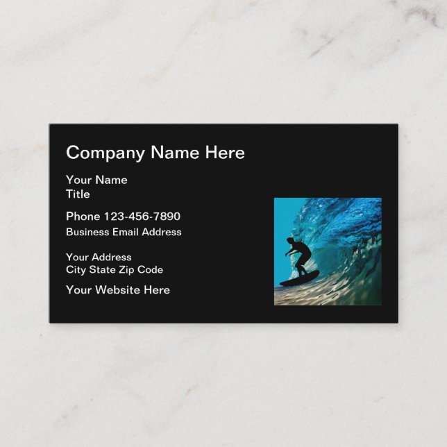 Tarjetas de presentación con tema de playa de surf (Anverso)