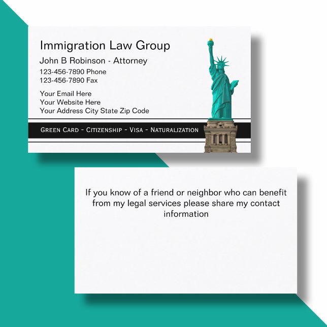 Tarjetas de presentación de abogados de inmigració (Subido por el creador)