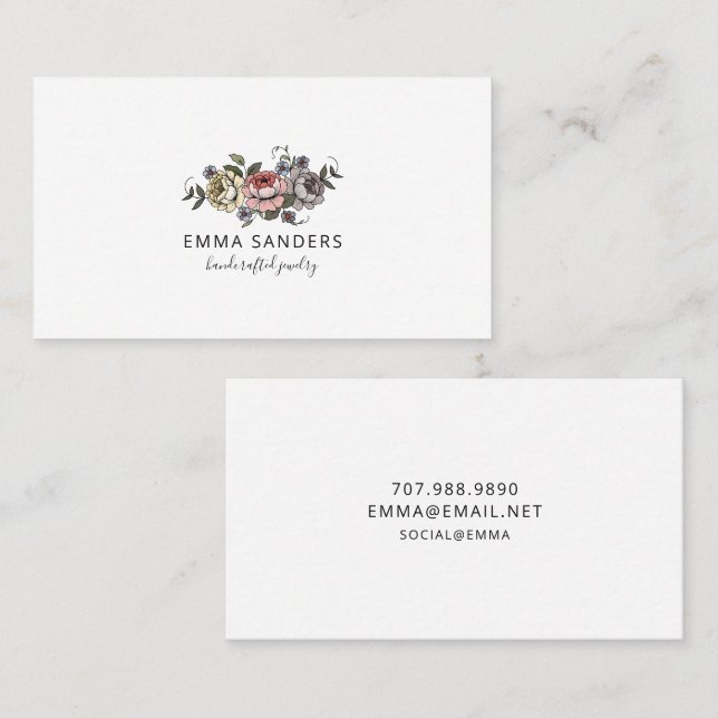 Tarjetas de presentación de aretes de florales Boh (Anverso / Reverso)