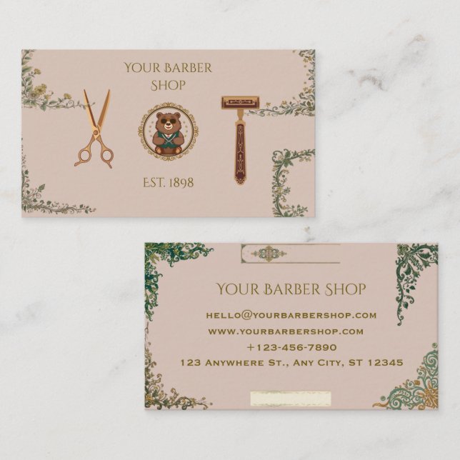 Tarjetas de Presentación de Barberías Vintage (Anverso / Reverso)