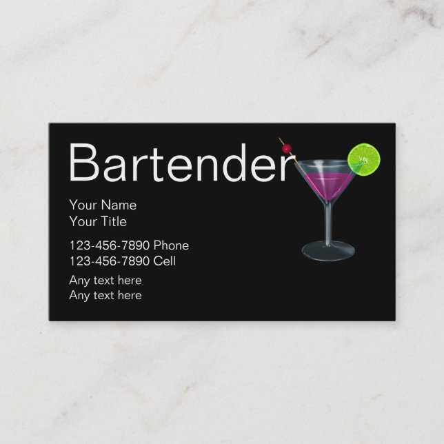 Tarjetas de Presentación de Bartender (Anverso)