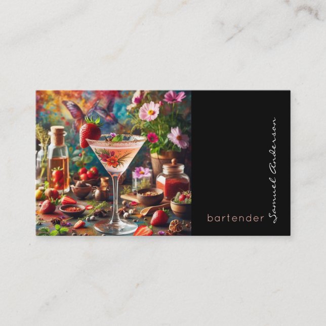 Tarjetas de presentación de bartender mixólogo (Anverso)
