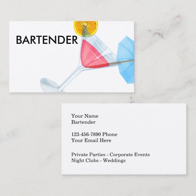 Tarjetas de presentación de bartender modernas y g (Anverso / Reverso)
