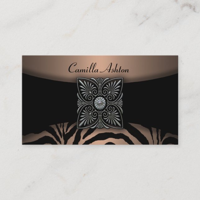 Tarjetas de presentación de cebra marrón y negra (Anverso)