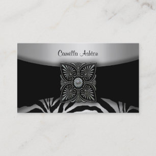 Tarjetas de presentación de cebra plateadas y negr