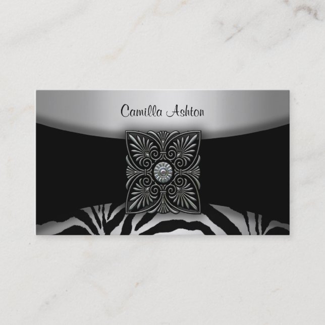 Tarjetas de presentación de cebra plateadas y negr (Anverso)