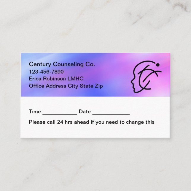 Tarjetas de presentación de citas de consejería mo (Anverso)