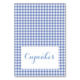 tarjetas de presentación de comida de gingham azul