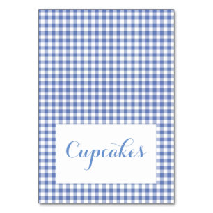 tarjetas de presentación de comida de gingham azul