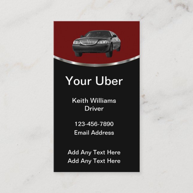 Tarjetas de presentación de conductor de Uber de l (Anverso)