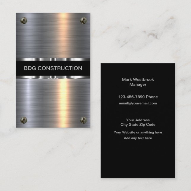 Tarjetas de presentación de construcción con clase (Anverso / Reverso)