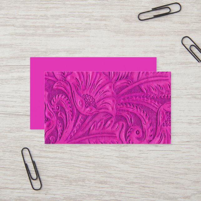 Tarjetas de presentación de cuero impreso rosa osc (Anverso/Reverso In Situ)