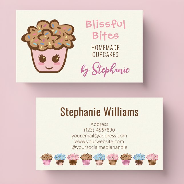Tarjetas de presentación de cupcakes para reposter (Sweeten Connections with Kawaii Cupcake Business Cards 🧁🍰)