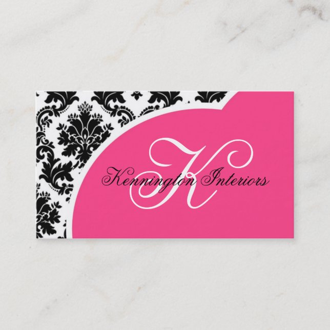 Tarjetas de presentación de Damask en negro y rosa (Anverso)