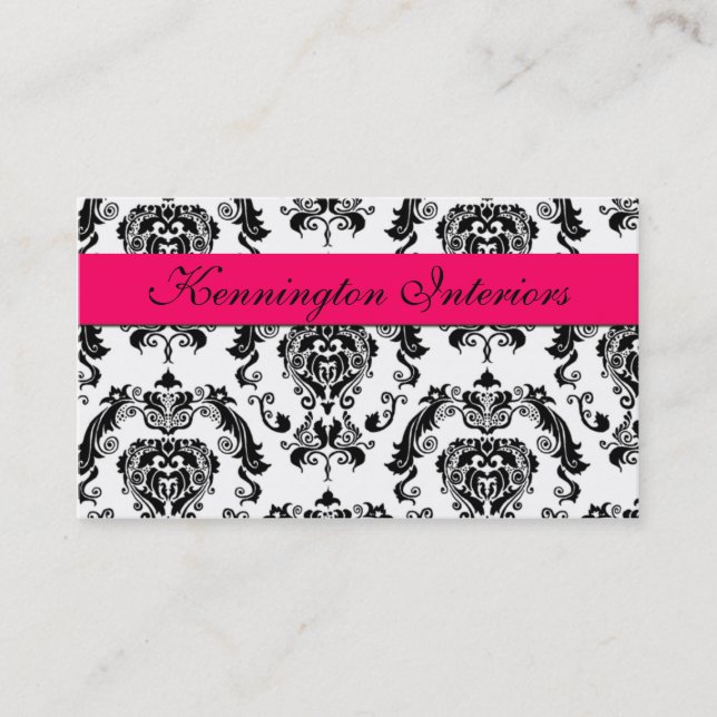 Tarjetas de presentación de Damask Lace negro rosa (Anverso)