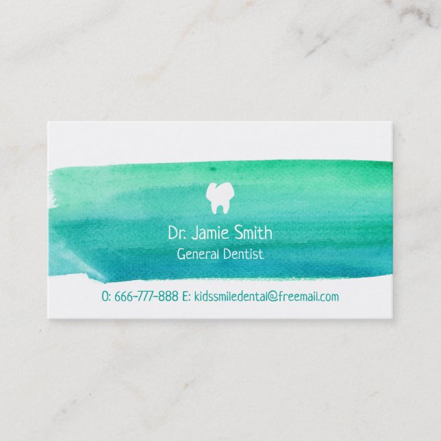Tarjetas de presentación de dentista con acuarela  (Anverso)
