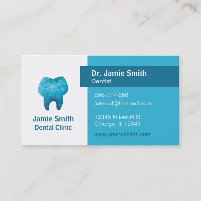 Tarjetas de presentación de dentista con diente mo (Anverso)