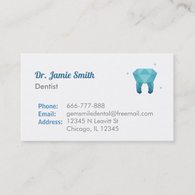 Tarjetas de presentación de dentista con logotipo  (Anverso)