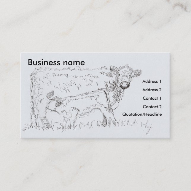 Tarjetas de presentación de dibujos para vacas y t (Anverso)