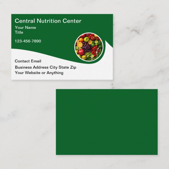 Tarjetas de presentación de dieta y nutrición de a (Anverso / Reverso)