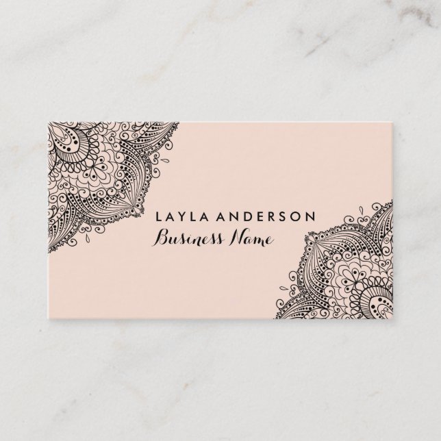 Tarjetas de presentación de diseño de henna rosa y (Anverso)