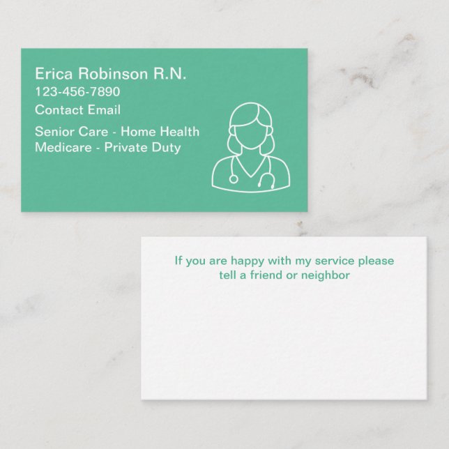 Tarjetas de presentación de enfermera registrada a (Anverso / Reverso)
