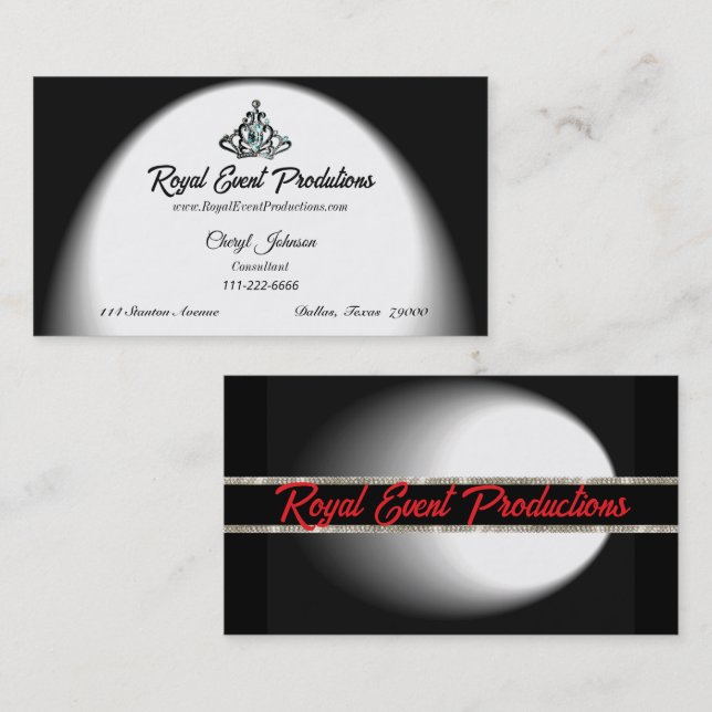 Tarjetas de presentación de EVENTOS Bajo los Focos (Anverso / Reverso)