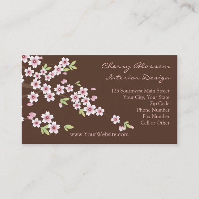 Tarjetas de presentación de flor de cerezo rosa y  (Anverso)