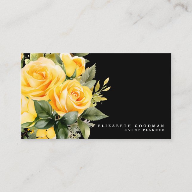Tarjetas de presentación de flores amarillas y ros (Anverso)