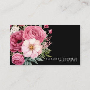 Tarjetas de presentación de flores rosas y negras