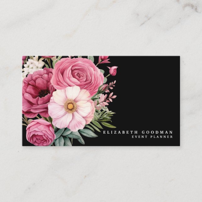 Tarjetas de presentación de flores rosas y negras  (Anverso)
