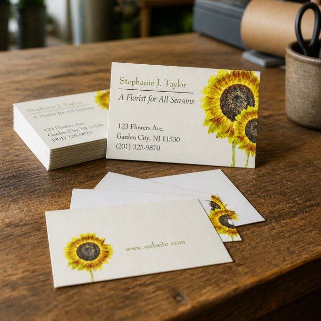 Tarjetas de presentación de floristería de girasol (Subido por el creador)