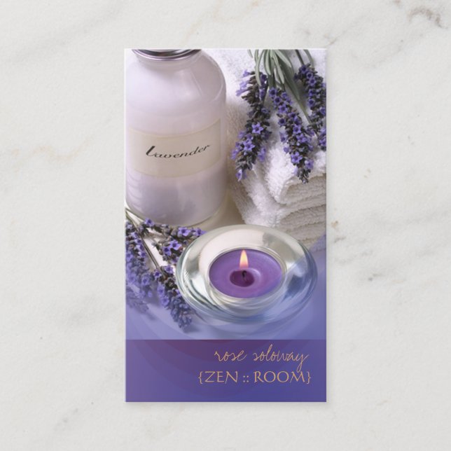 Tarjetas de presentación de habitación Zen/lavanda (Anverso)