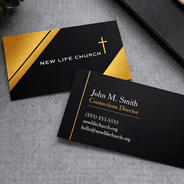 Tarjetas de presentación de iglesia de banda de or (The foil details are simulated in the artwork. No actual foil will be used in making this product.)