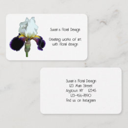 Tarjetas de presentación de Iris Blanco y Morado