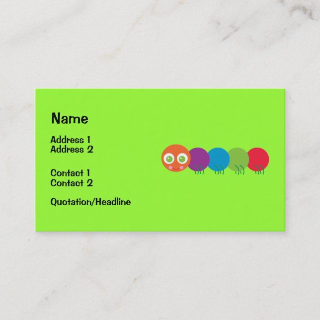 Tarjetas de presentación de la oruga del arcoiris (Anverso)
