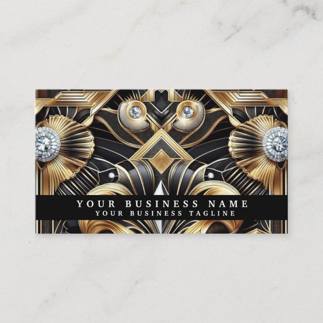 Tarjetas de presentación de lujo Art Deco negro or (Anverso)