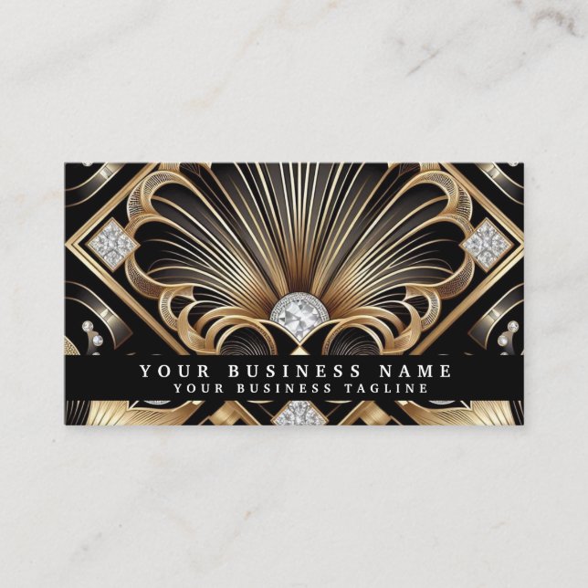 Tarjetas de presentación de lujo Art Deco negro or (Anverso)
