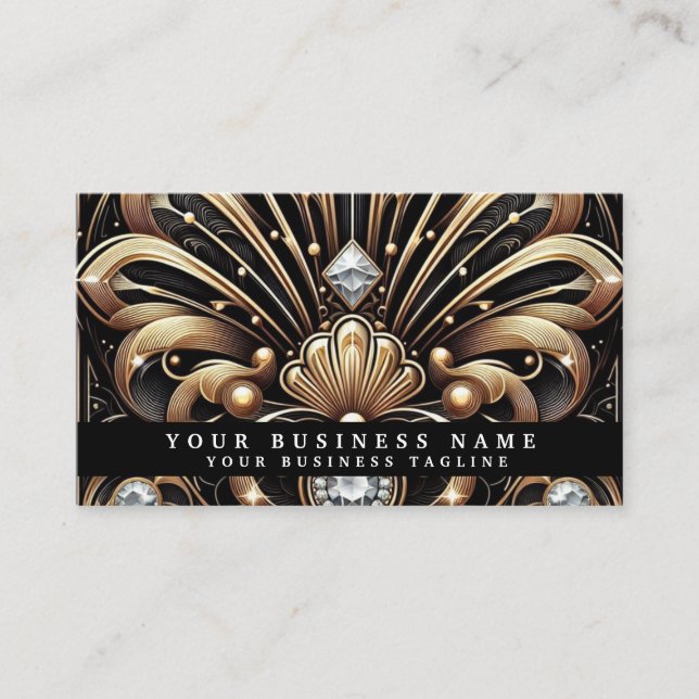 Tarjetas de presentación de lujo Art Deco negro or (Anverso)