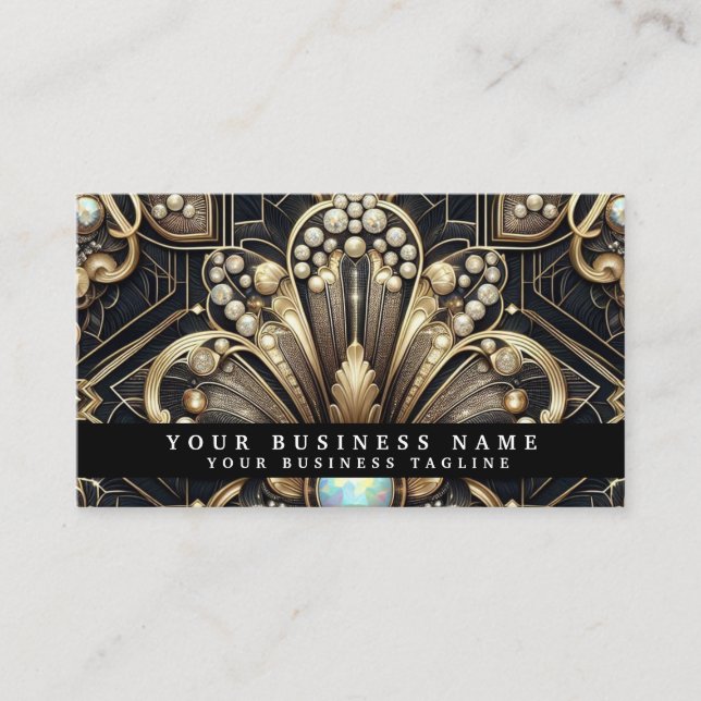 Tarjetas de presentación de lujo Art Deco negro or (Anverso)