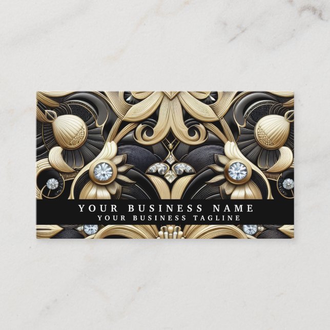 Tarjetas de presentación de lujo Art Deco negro or (Anverso)