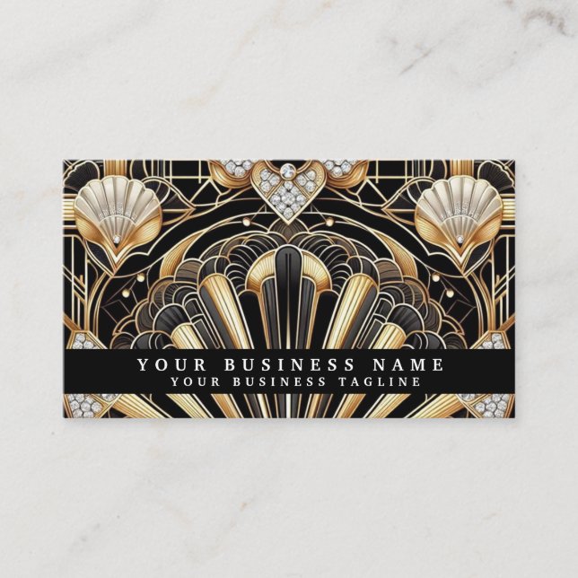 Tarjetas de presentación de lujo Art Deco negro or (Anverso)