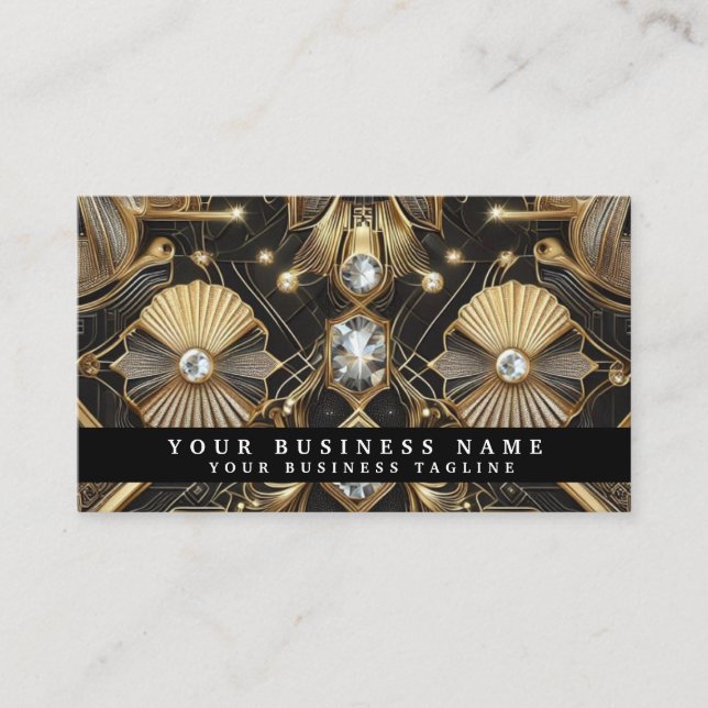 Tarjetas de presentación de lujo Art Deco negro or (Anverso)
