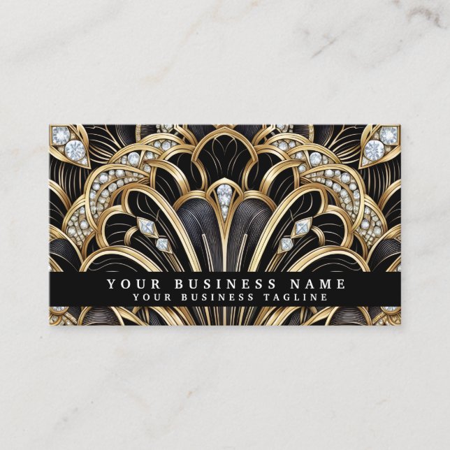 Tarjetas de presentación de lujo Art Deco negro or (Anverso)