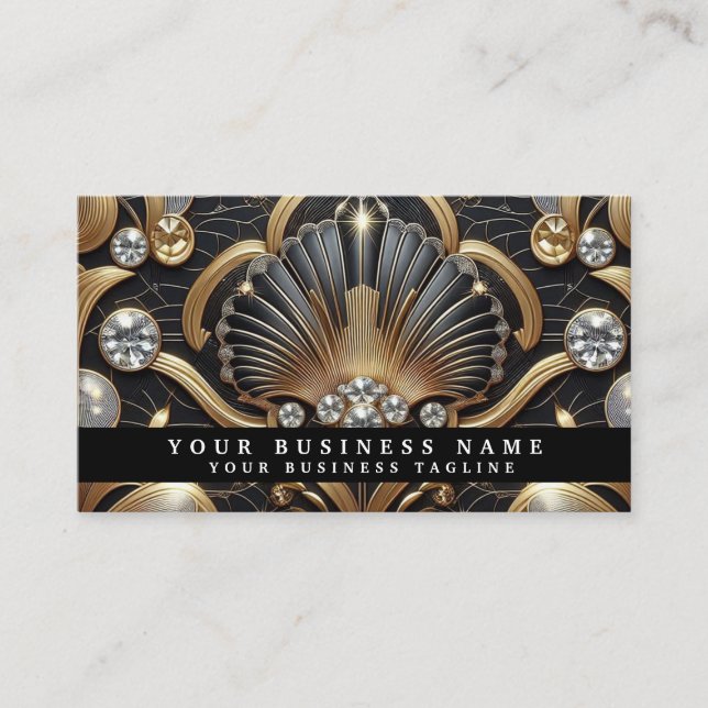 Tarjetas de presentación de lujo Art Deco negro or (Anverso)